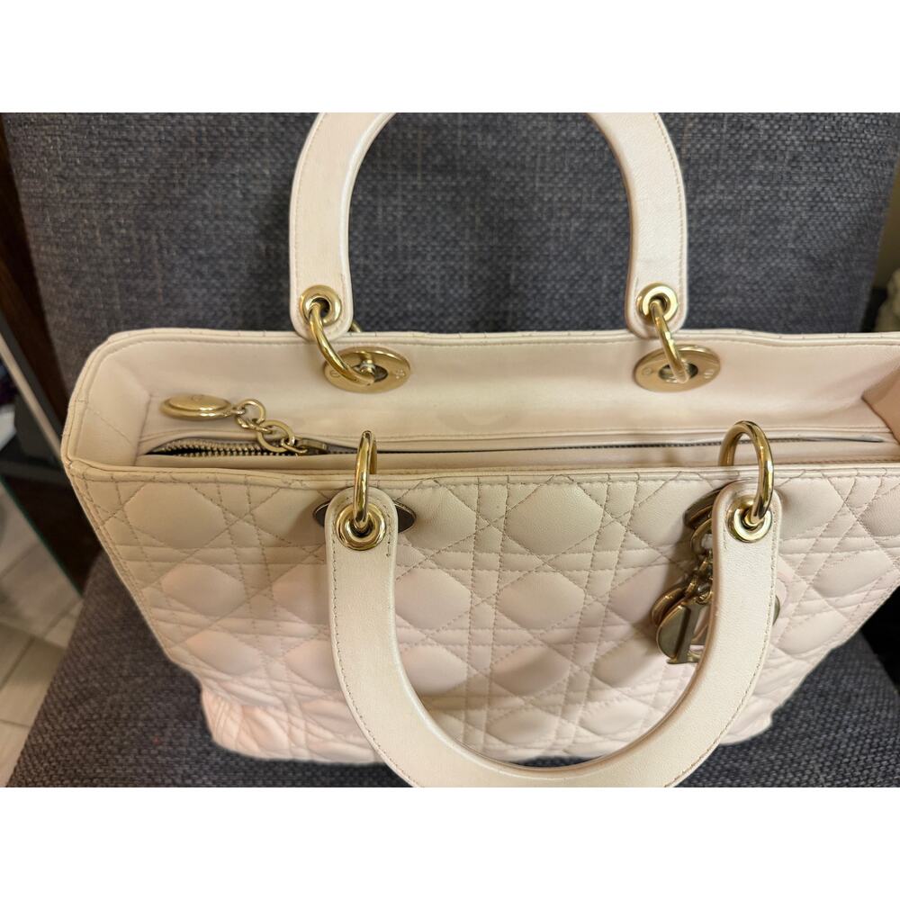 Christian Dior Cannage Quilted Leather Lambskin Lady Dior Bag Large Light Pink - Picture 13 of 16